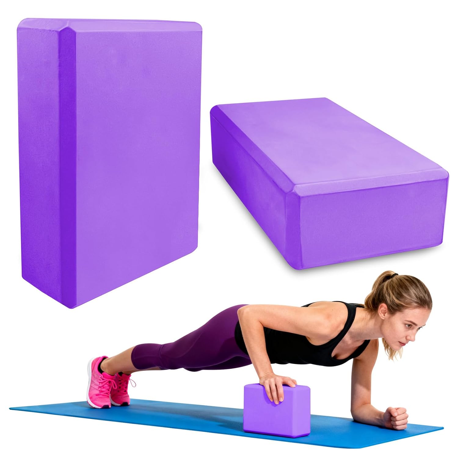 Lixiluxia 23×15×7.6cm Mattoncini 2 Pezzi, Blocco Schiuma Eva per Pilates, Fitness, Esercizi, Stretching (Viola)