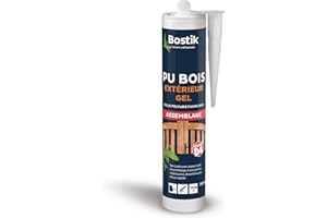 Bostik Colle Polyuréthane Gel PU Bois Exterieur Prise Rapide, Assemblage et Aboutage Bois Extérieur, Toutes Essences, Cartouche 310 ml, Incolore