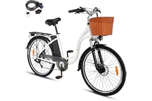 DYU Bicicletta Elettrica,26 pollici Bici Elettrica con Cambio a 6 velocità,12,5 Ah 36 V Batteria Rimovibile,City E-Bike con Cestino,Altezza del Sedile Regolabile,Adulti Unisex