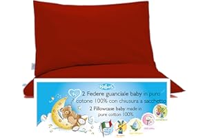 4BABIES-Kissenbezüg 50x30 Kinder - 2er Set Kopfkissenbezug mit Beutelverschluss 100% Reiner Baumwolle -Made in Italy- ÖEKO-TEX Zertifiziert - ROT