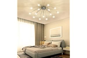 LANEKD Lámpara de Techo de Salón Lámparas Dorado Restaurante Luz de Techo Dormitorio Led Vidrio Estrella Decor Ligero Plafón Romántico Luces Niños Cocina Candelabro de Techo (Cromo Luz cálida 15)