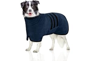 WUFANC Peignoir pour Chien - Microfibre Ultra Absorbant avec Fermeture Velcro et Sangle Ajustable - Serviette Disponible pour Grands, Moyens et Petits Chiens (L)
