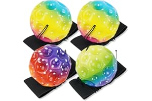 Meleager Juguetes para Adultos para niños, Pelotas de Muñeca Deportivas, Space Bouncing Ball, 4 Piezas Bola de Retorno de Muñeca(Multicolor-Moon Ball), Astro Jump Ball, Pelota de Goma con Correa