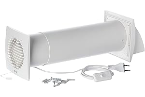 Steinberg14 Unità di VMC Decentralizzata 100 mm - Bianco Recuperatore di Calore con Cavo - VMC Doppio Flusso Recupero Calore - Scambiatore Aria a Parete