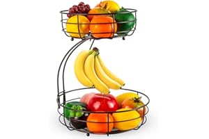 Huahong Cestino per Frutta a 2 Ripiani Con Porta Banana, per Verdura, in Metallo, per Tutti i Giorni, per la Cucina, in Bronzo