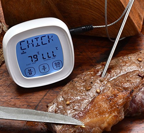 Duales Küchen Fleisch Thermometer & Timer, GEEKHOM Perfektes digitales Thermometer & Timer zum Kochen von Truthahn für den Weihnachtstag, einfach ablesbar, Ofen-Koch-Thermometer für Braten und Fleisch, BBQ, Geflügel, Grill - 6