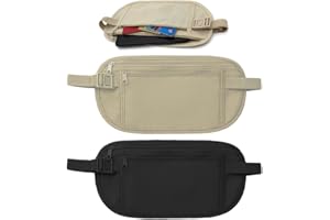 WIRZUL Cintura per soldi nascosta 2 pezzi, marsupio di sicurezza antifurto, marsupio sportivo, cintura regolabile, Borsa Sportiva,borsa da viaggio per cellulare, passaporto, contanti (beige, nero)