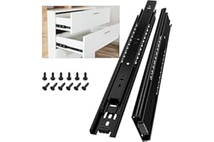 AOLISHENG Glissiere pour tiroir 350 mm Glissière de tiroir latéral rail coulissant coulisse tiroir sortie totale à bille pour placard et cuisine 45 kg Charge Noir 1 Paire(2 pièces)
