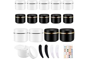 ZEUWETS 12 botes de crema vacíos, 50 ml + 100 ml, botes de crema con tapa, recipientes rellenables con espátula y etiqueta, tarros de crema de viaje para rellenar cremas, aceites esenciales, loción