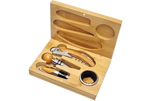 ZBPASL Korkenzieher Weinöffner Set,Weinzubehör Geschenkset,Wein Sommelier Sets mit Korkenzieher Flaschenöffner,Wein Vakuumverschluss,Weinbelüfter Ausgießer,Geschenk von Weinliebhabern (Wood 0A)