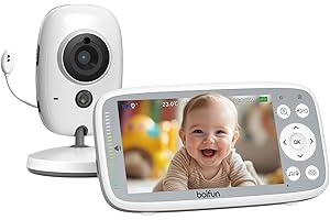 BOIFUN Babyphone Camera 720P, Audio Bidirectionnel, Écran IPS, Vision Nocturne Infrarouge Invisible, Zoom 3X, Détection de Température, VOX, Pas de WiFi