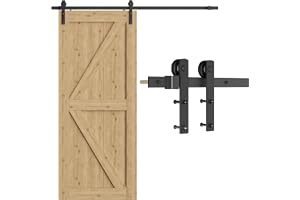 TSMST 6,7 FT/202 cm skjutdörrsystem komplett set för skjutdörrar, svart skensats lämplig för en enda trädörr, J-form