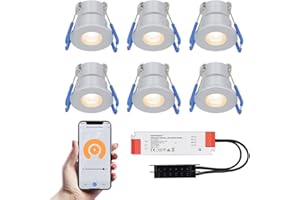 HOFTRONIC Milano - 6er Mini LED Einbaustrahler 12V Edelstahl - Smart Home - WiFi + Bluetooth - IP65 Wasserdicht Dimmbar - 2700K Warmweiß - Google Home, Amazon Alexa & Siri - für Terrassendach & Bad