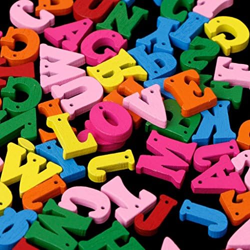 Deaum 100Pcs Wooden Buttons Set with Holes Mixed Colorful Letters Alphabet Shape, DIY Sewing Scrapbooking Card Making Craft