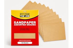 Fit For The Job 10 stora sandpapper i A4-format, olika kornighet för slipning av trä, möbler, metall, gips vid renovering, dekoration och mer – 1x fint, 2x mellan, 2x grovt, 230x280 mm