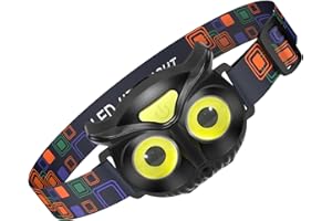 Lsnisni Lampada Frontale LED per Bambini, Gufo Torcia Frontale a Batteria 400 Lumen, Batterie AAA Incluse, 4 Modalità, Luce Frontale Leggera Impermeabile per Legger, Correr, Escursionismo (1 pezzi)