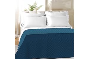 LARA MORADA Trapuntino Copriletto Primaverile-Estivo Tinta Unita Jacquard Double-Face 100% Made in Italy in Morbida Microfibra Blu/Blu royal Singolo 1p