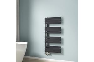 EMKE Scaldasalviette termoarredo piatto, Termoarredo da Bagno, 1041 x 500 mm, Antracite colore, collegamento laterale, 529W, radiatore scaldasalviette ad acqua calda