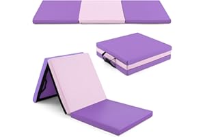 GYMAX Tapis de Gymnastique Épais Pliable 180x60x5cm, Combinaisonable avec Attache Auto-Agrippante, Housse en Simili Cuir, Portable avec Poignées de Transport, pour Yoga, Fitness, Étirement
