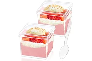 Wnqou 150ml/5oz Tazas de Postre Transparentes, 50Pcs Tazas de Postre Cuadradas de Reutilizables, Mini Tazón Transparente para Servir Aperitivos, Postres, Mousses, Budines, Fiestas