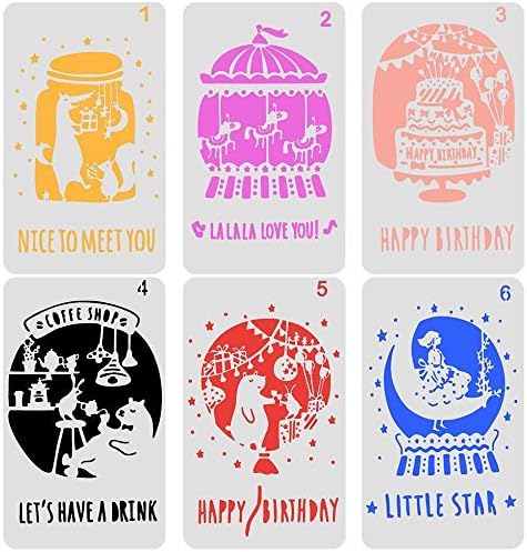 FUKCUP 6Pcs Birthday Greeting Card Stencil Template for Journaling, Scrapbooking, DIY Cards Making and Art Projects