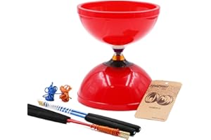 MAGICYOYO MD01 Profi Diabolo Groß mit Dreifach-Kugellagern für Kinder, Erwachsene, Jonglier-Set, Anfänger Diabolo Yoyo Pro 15cm mit 4 Metallstäbe+ Tasche+ 4 Diabolos-Schnur, Rot