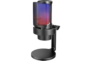 FIFINE Gaming Streaming Microphone, USB PC Desktop Mic with Controllable RGB, Mute Tap, Monitoring Headphone Jack, Gain Knob for Mac/PS4/PS5, Computer Condenser Mic for Video Podcasting Chatting-A8