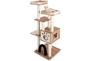 GYMAX Tiragraffi per Gatti, 59 x 59 x 176 cm, Carico 15 kg, Tronchi in Sisal, Cuscino Rimovibile Lavabile, Ideale per Gatti Grandi Adulti (Stile 12)