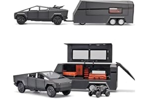TOPRON Tesla Cybertruck Model Car, Cyber ​​​Toy avec Camping Car, Moto de Plage, 1:32 pour Camionnette en Alliage Moulé sous Pression avec Lumière et Son, pour Enfants à Partir de 3 Ans (Gris)