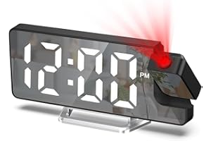 Maoskax Projection Alarm Clocks for Bedroom LED Digital Clock 180° Rotatable Projector Mirror Display Snooze Date Temperature 12/24H 3-Level Brightness for Home Office (Adapter Not Included)