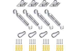 OIZEN M6 Awning Attachment Set, Shade Sail Installation Kit, 304 Stainless Steel Anti-Rust Hardware, 12-Piece Set with 16 Screws for Square and Triangular Shade Sails