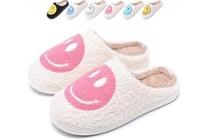 Jugsar Smile Face Slippers for Women Happy Face Slippers Retro Soft Plush Warm Slip-on Slippers, Cozy Indoor Outdoor Slippers