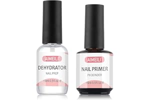 AIMEILI Primer y Deshidratador de Uñas, Preparación Para Polvos Acrílicos y Esmalte en Gel Sin Necesidad de Lámpara UV/LED 2x15ml