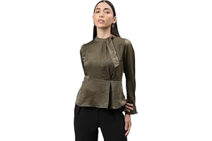 Latin Quarters Women Green Full Sleeve Tie-Up Neck Solid Top
