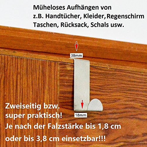 Türhaken Schrankhaken Badezimmer Haken für Türen mit 2 cm und 4 cm Falzstärke Edelstahl 6 x 2,5 cm Silber (4stk) - 4
