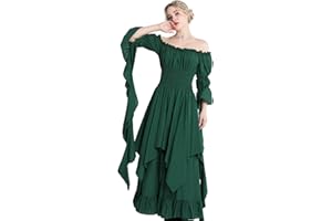CR ROLECOS Women's Renaissance Dress Retro Victorian Medieval Long Dress Gothic Dress