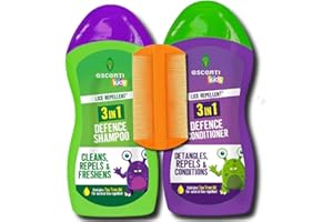 Escenti Kids 3-in-1 Head Lice Prevention Bundle – Natural Lice Defence Shampoo (300ml), Conditioner (300ml) & BVO Luxe Nit Comb for Daily Headlice Protection