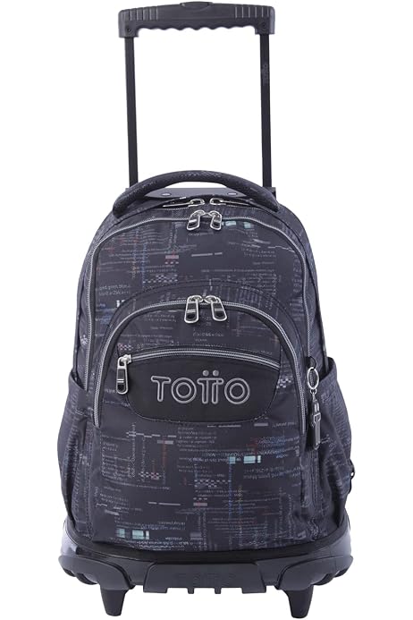 TOTTO - Mochila Escolar con Ruedas, Modelo Renglones, Capacidad 26,21 Litros, Bolsillo para PC 14, Bolsillo Botella, Correas en S para Mayor Comodidad, Resistente, Estampado Nacar Azul