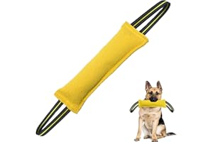 Euyaita Mordedor Perro 30 cm Salchicha Mordida para Perros con 2 Asas Juguetes para Perros de Entrenamiento K9 Dummy Juguete Interactivo para Perros Motivador Canino Resistente (Amarillo)