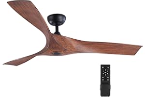 VONLUCE 52 Inch Ceiling Fan No Light with Remote Control, 132 cm Modern Ceiling Fans with 3 Blades Timer 6 Speeds Reversible Motor, Low Profile Ceiling Fan for Living Room Kitchen Bedroom, Walnut