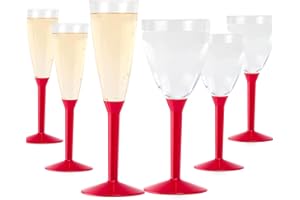 TABLE'COLORS Flutes Champagne Plastique (20) + Verres Plastique Reutilisable (20) - Gobelet, Verre a Pied Coloré - Design Idéal pour Anniversaire, Mariage, Noël - 100% Recyclable et Réutilisable (Rouge)