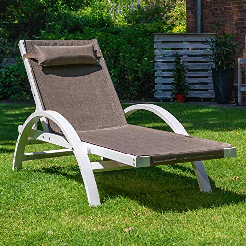 Liegestuhl Caribic | verstellbare Rückenlehne | 100% wetterfeste Gartenliege | Sonnenliege mit Armlehnen | Gartenmöbel aus Holz weiß gestrichen - 2