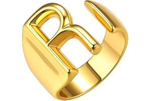 GoldChic Jewelry Personnalisé Bague Ouverte Initial Prénom, Knuckle Anneau Initiale A-Z en Laiton, Homme Femme Alphabet Bague Réglable