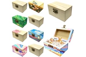 Fivtsme Mini Schatztruhe Holz,10 Stücke Schatzkiste Kindergeburtstag Holzkiste mit Deckel, Mini Schatzkiste mit Deckel für Piratenparty Geburtstags DIY - 9x5.5x4.5 cm (1)