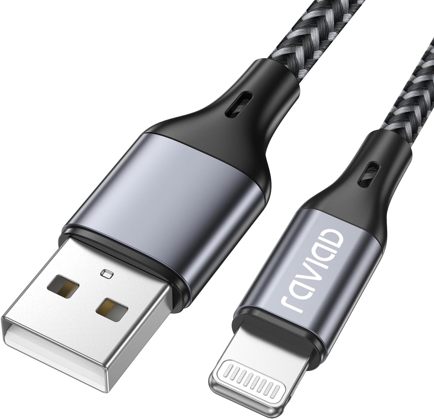 RAVIAD Câble iPhone Chargeur iPhone, [Certifié MFi] Fil Lightning Nylon Tressé Ultra Résistant pour iPhone 13/12/11/Pro/X/XS/XR/8/8 Plus/7/7 Plus/6s/6s Plus/6/6 Plus/SE/5s/5-1.2m/4ft Gris