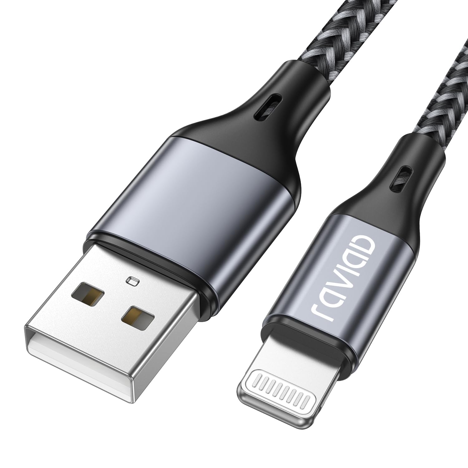 iPhone oplaadkabel voor iPhone, RAVIAD [MFi-gecertificeerd] Lightning-kabel van gevlochten nylon, zeer robuust, voor iPhone 13 / 12 / 11 Pro / X / XS / XR / 8 / 8 Plus / 7 / 7 Plus / 6s / 6s Plus / 6 / 6 Plus / SE / 5s / 5 - 1,2 m, grijs