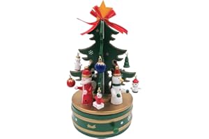 Glac Store Carillon Giostrina Albero di Natale Baule in Legno Musica Natalizia Senza Batterie Accessori Decorativi Natale - Regalo per Bambini ed Adulti (Alberello 22 cm Verde)