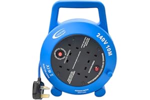 CONNEXION ELECTRICAL LTD CONNEXION 10m Extension Lead Reel, 4 Way 13 Amp Sockets, 240V Extension Lead, Heavy Duty Cable, 240V Portable Cord Reel, 13 Amp Plug with Thermal Cutout for Overload Protection and Power Indicator