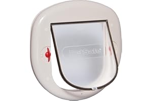 PetSafe Staywell Gatera para Gatos Grandes o Perros Pequeños, Puerta con Batiente de Plástico, 4 Posiciones de Cierre, Sellado Magnétic, Mascotas de hasta 11 kg, Blanca