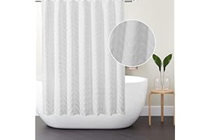 AIBIIN Cortina de ducha blanca de tela bohemia moderna casa de campo con texturas copetudas blancas a rayas minimalistas decoración de baño cortinas de baño con 12 ganchos 180 x 180 cm